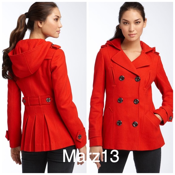 Miss Sixty Jackets & Blazers - MISS SIXTY Hooded Wool Blend Peacoat Red S…